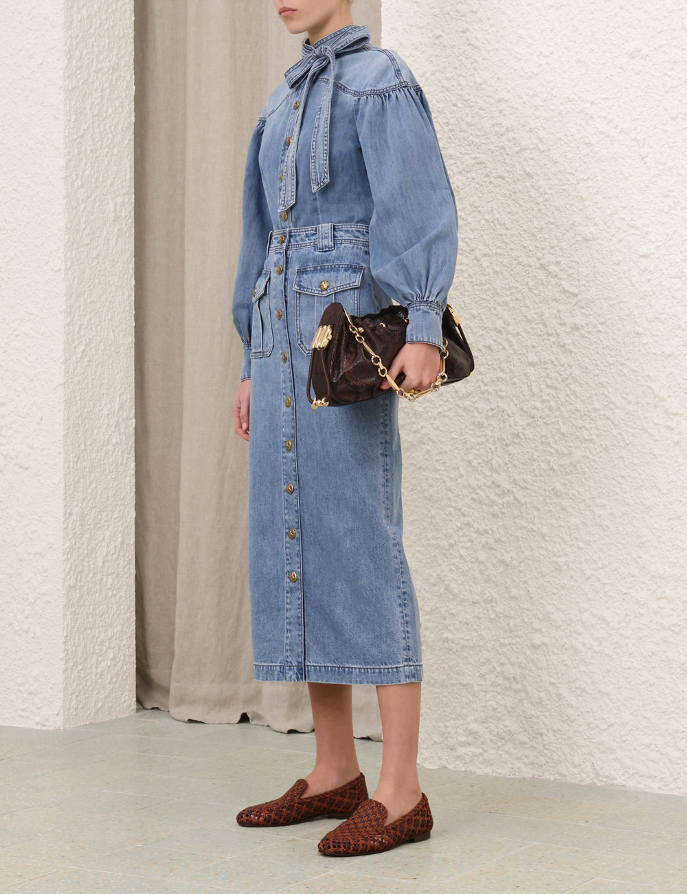 Denim Tie Neck Blouse 4 Denim Tie Neck Blouse