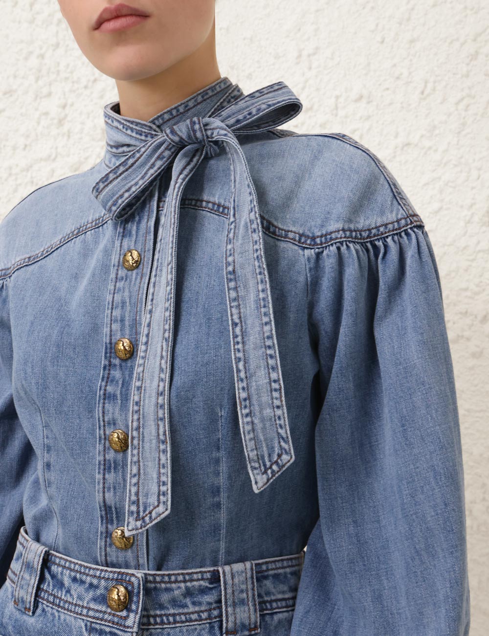 Denim Tie Neck Blouse 6 Denim Tie Neck Blouse