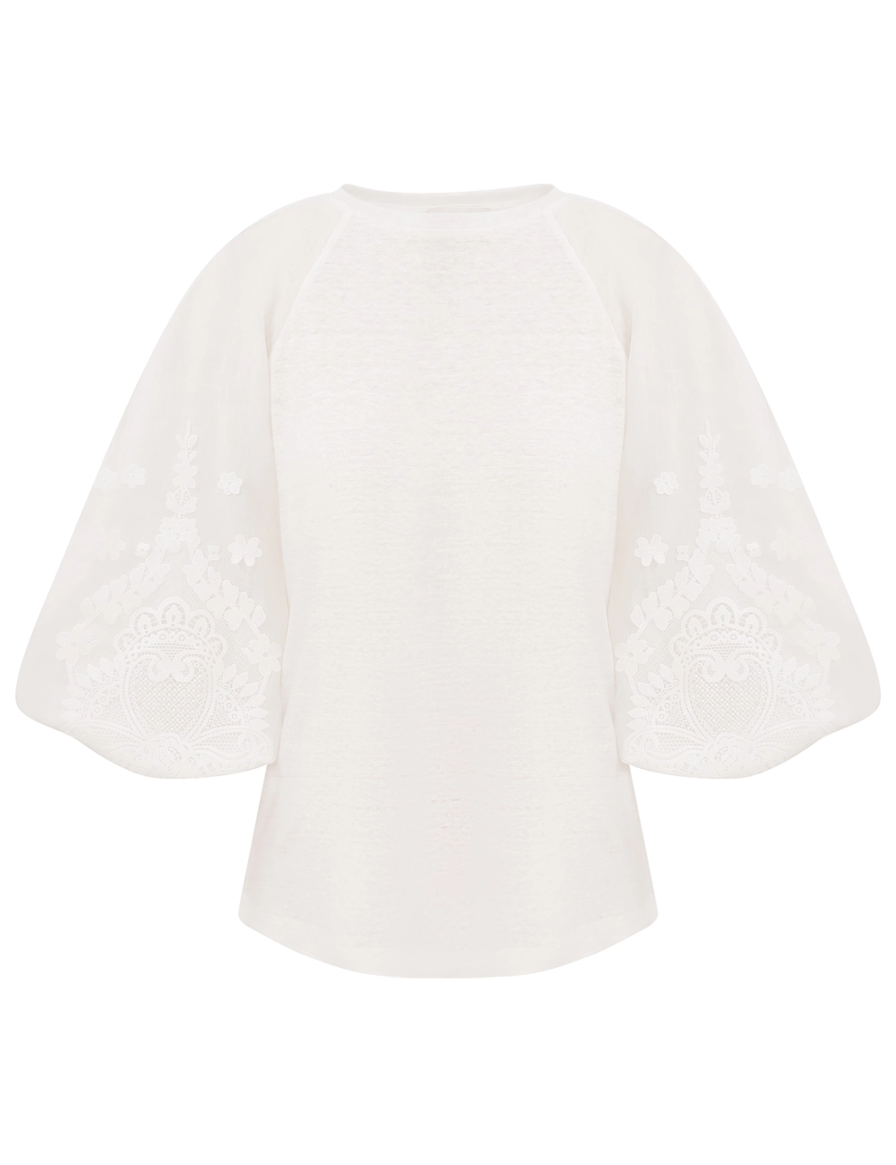 Lace Trim Lantern Sleeve Tee